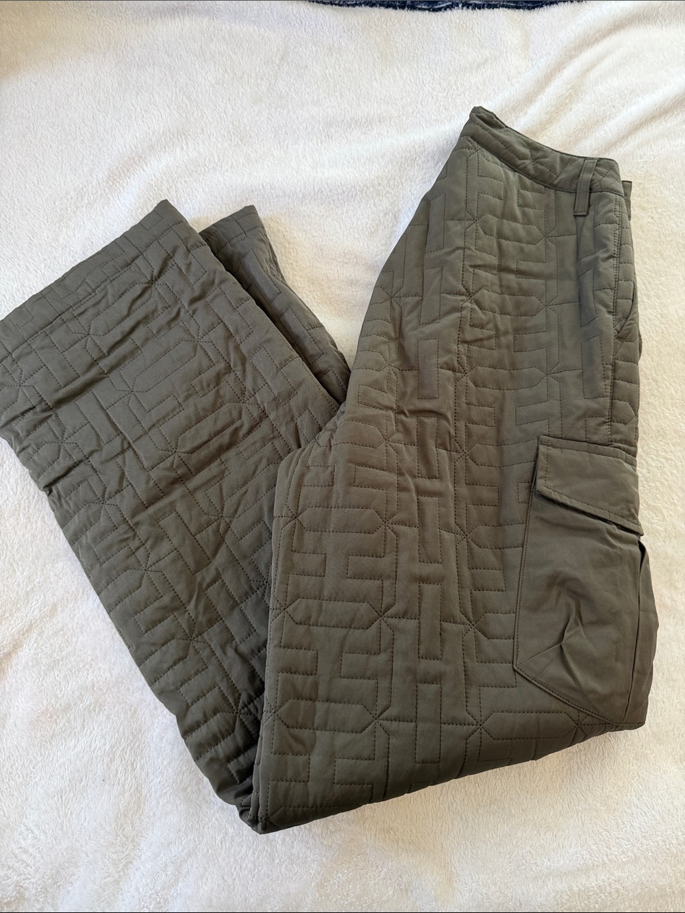 Quilted Cargo Pants for Men in Olive